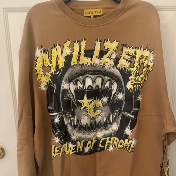 MENS Large CIVILIZED tan HEAVEN Of CHROME sweatshirt NEW! just dropped - Picture 1 of 3